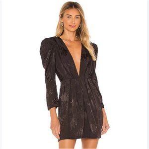 NWT Misa Los Angeles Charlize Black Jacquard Pleated Shoulder Mini Dress